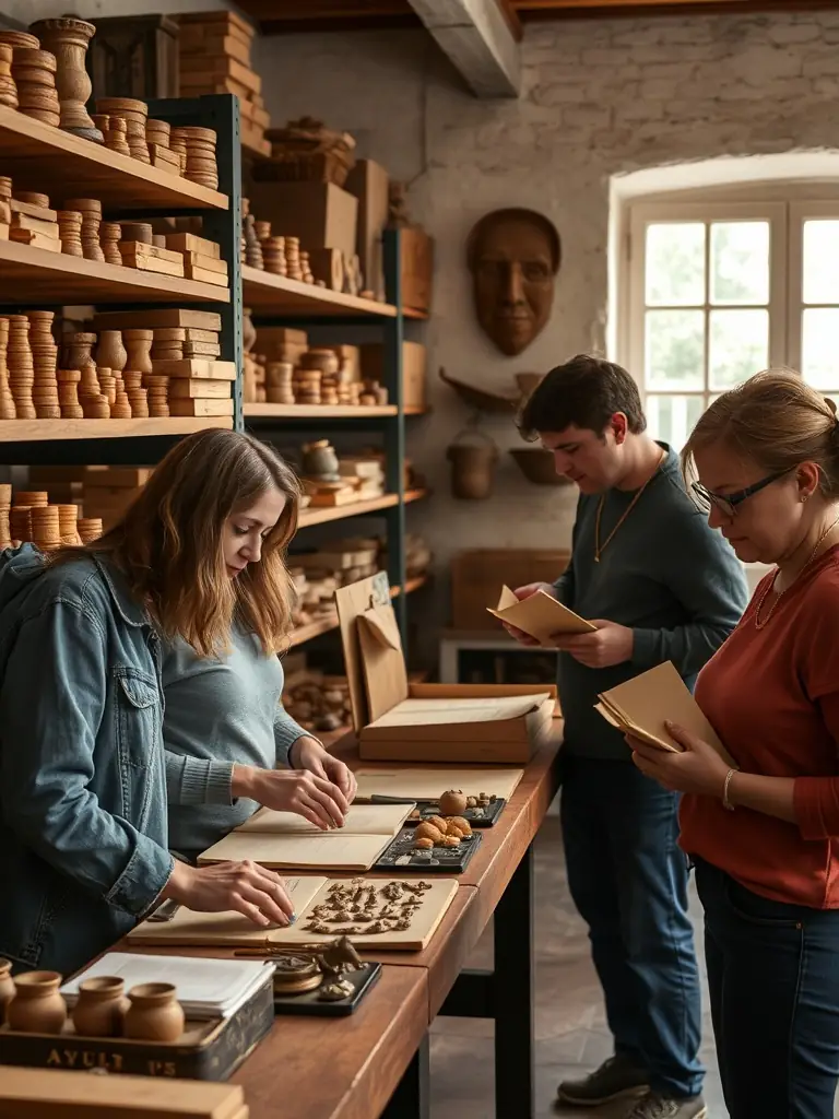 A photo of a community engagement initiative, showing volunteers working to preserve historical artifacts related to bullfighting in Arles, emphasizing the importance of community involvement in preserving cultural heritage.