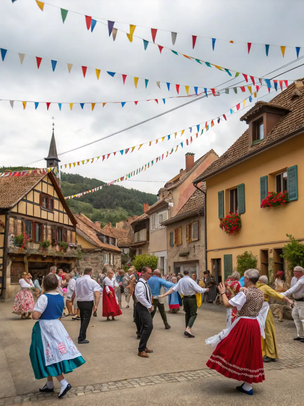 A dynamic image of a local cultural festival in Arles, featuring traditional music, dance, and bull-related performances, with a focus on community participation.